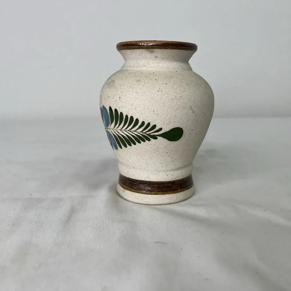 Mexican Vase Pottery Floral Glossy Design Small Made In Mexico, Signed